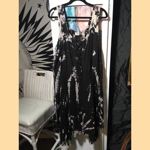 Advance Apparels Lattice Front Black Tie Dye Dress